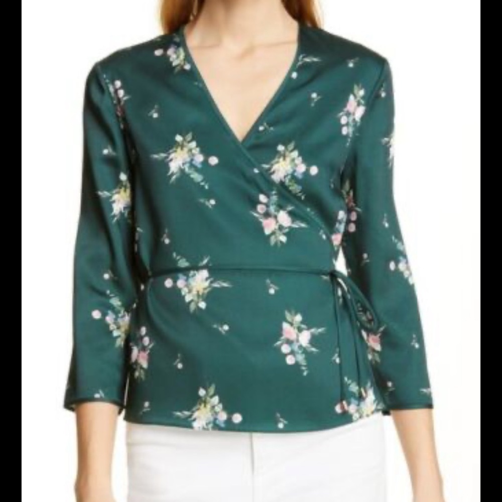 Ted Baker London Green Floral Wrap Blouse